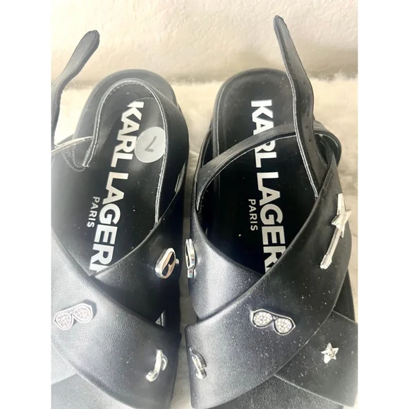 Karl Lagerfeld Paris Tilda Criss Cross Black Platform Sandals Women Size 7 - Picture 2 of 9